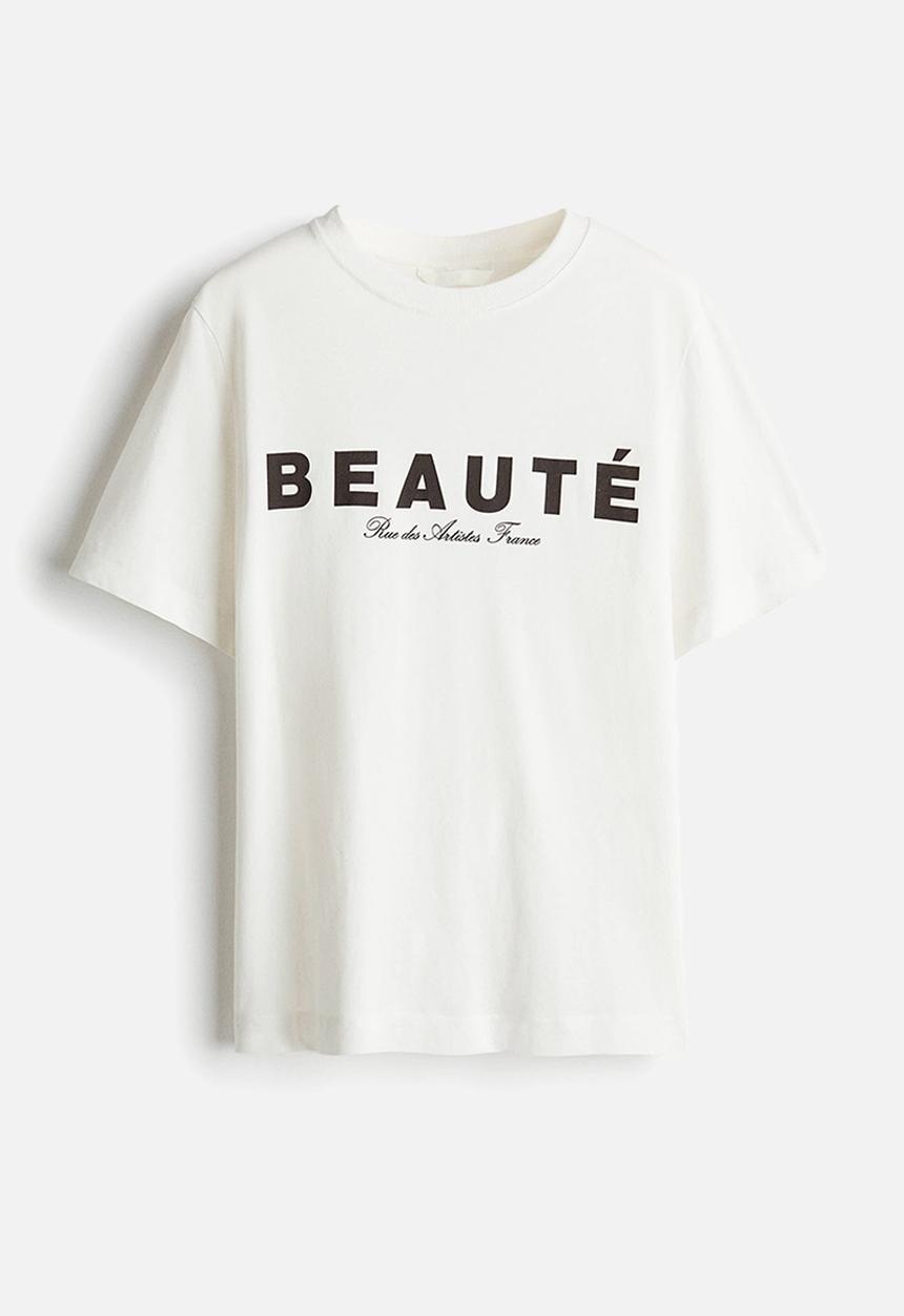 H&M - Printed T-shirt - white/beauté