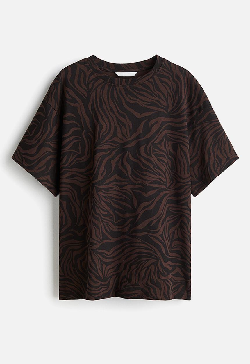 H&M - Oversized T-shirt - dark brown/black patterned