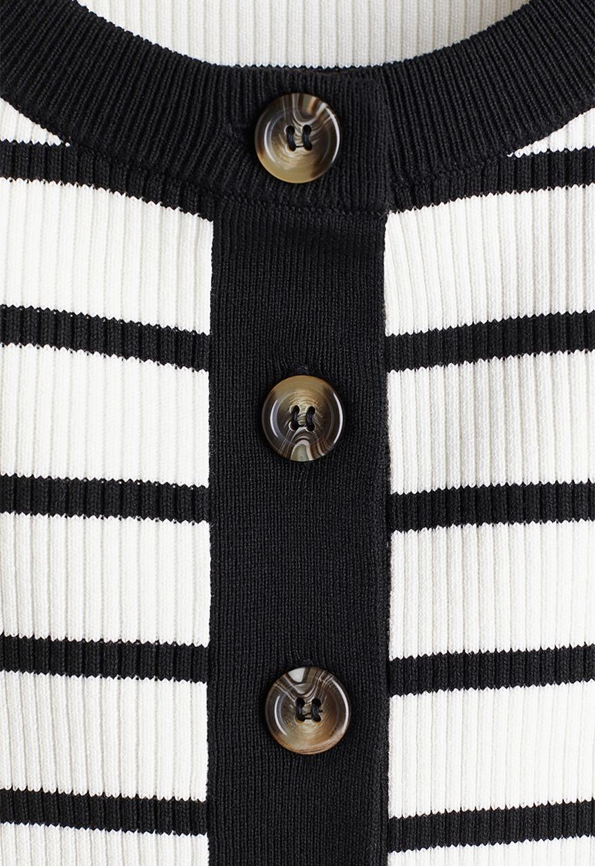 H&M - Short rib-knit cardigan - white/black striped