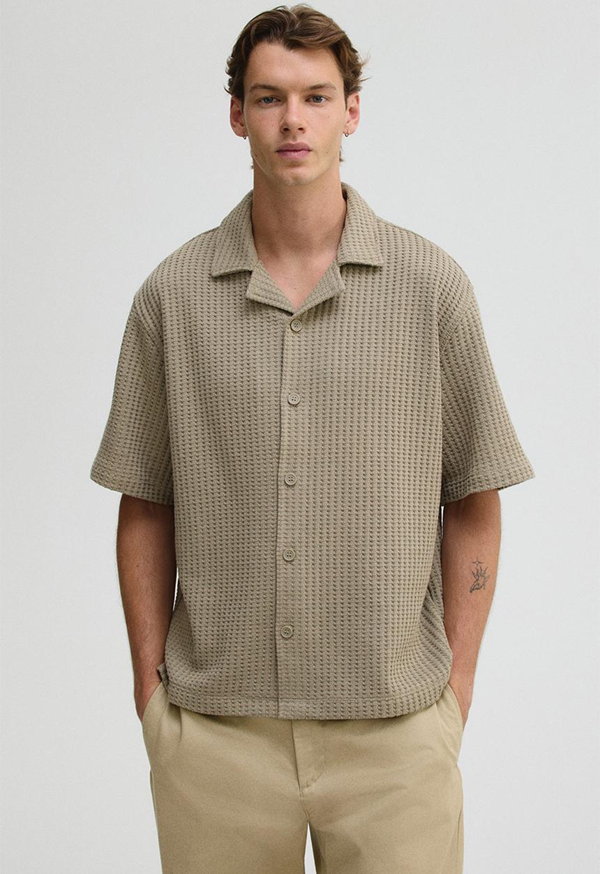 H&M - Loose fit waffled resort shirt -  khaki green