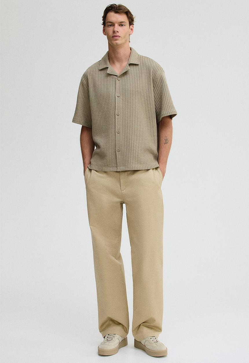H&M - Loose fit waffled resort shirt -  khaki green