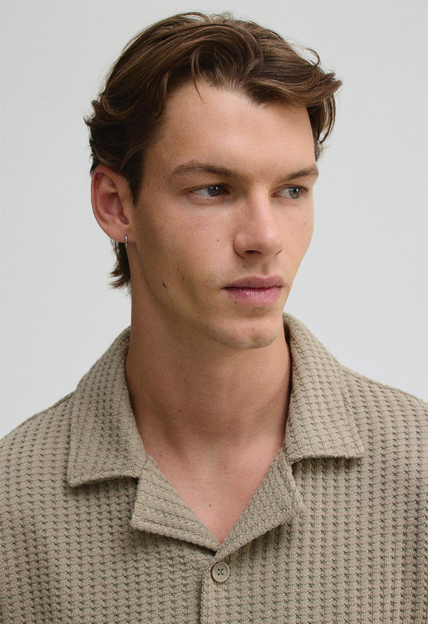 H&M - Loose fit waffled resort shirt -  khaki green