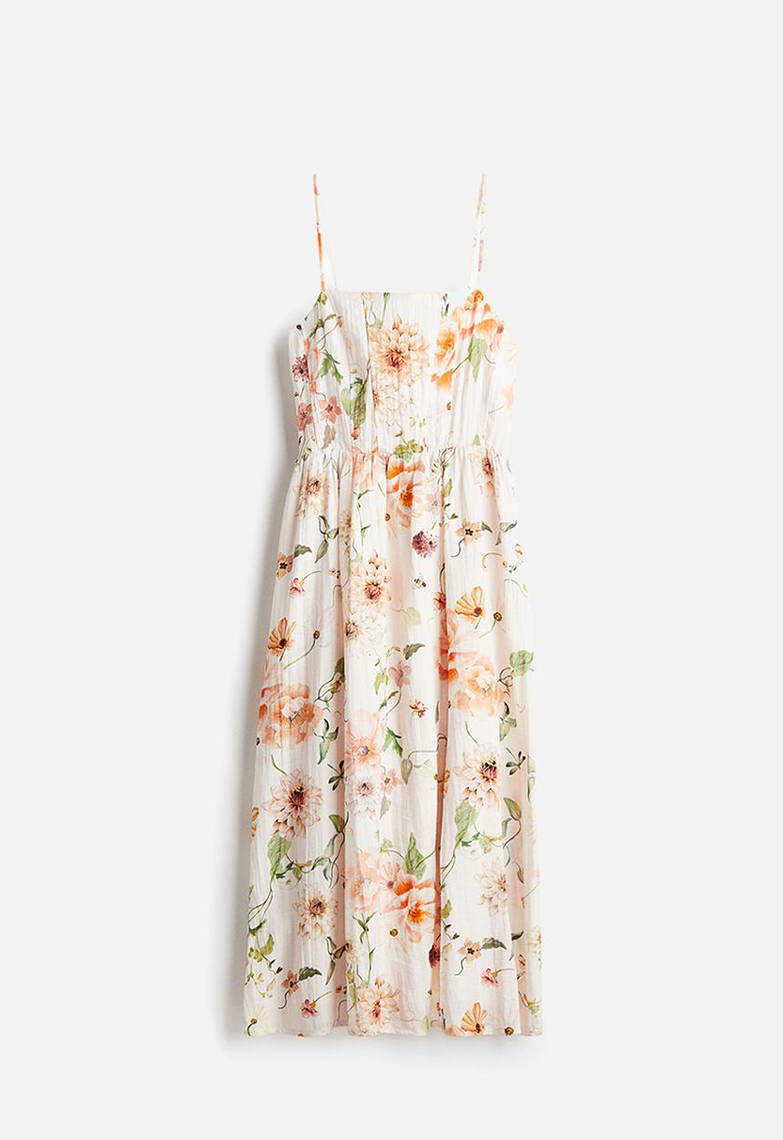 H&M - Strappy midi dress - white/floral
