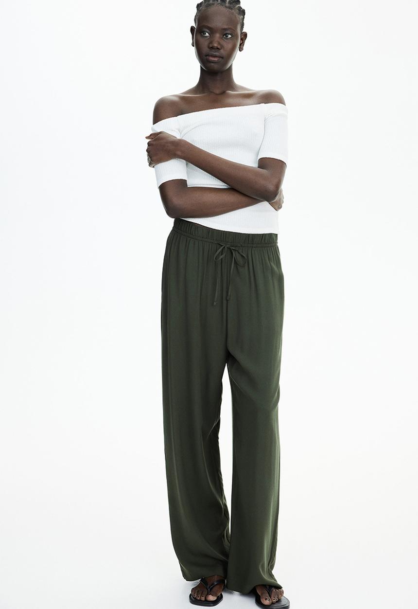 H&M - Wide pull-on trousers - dark green