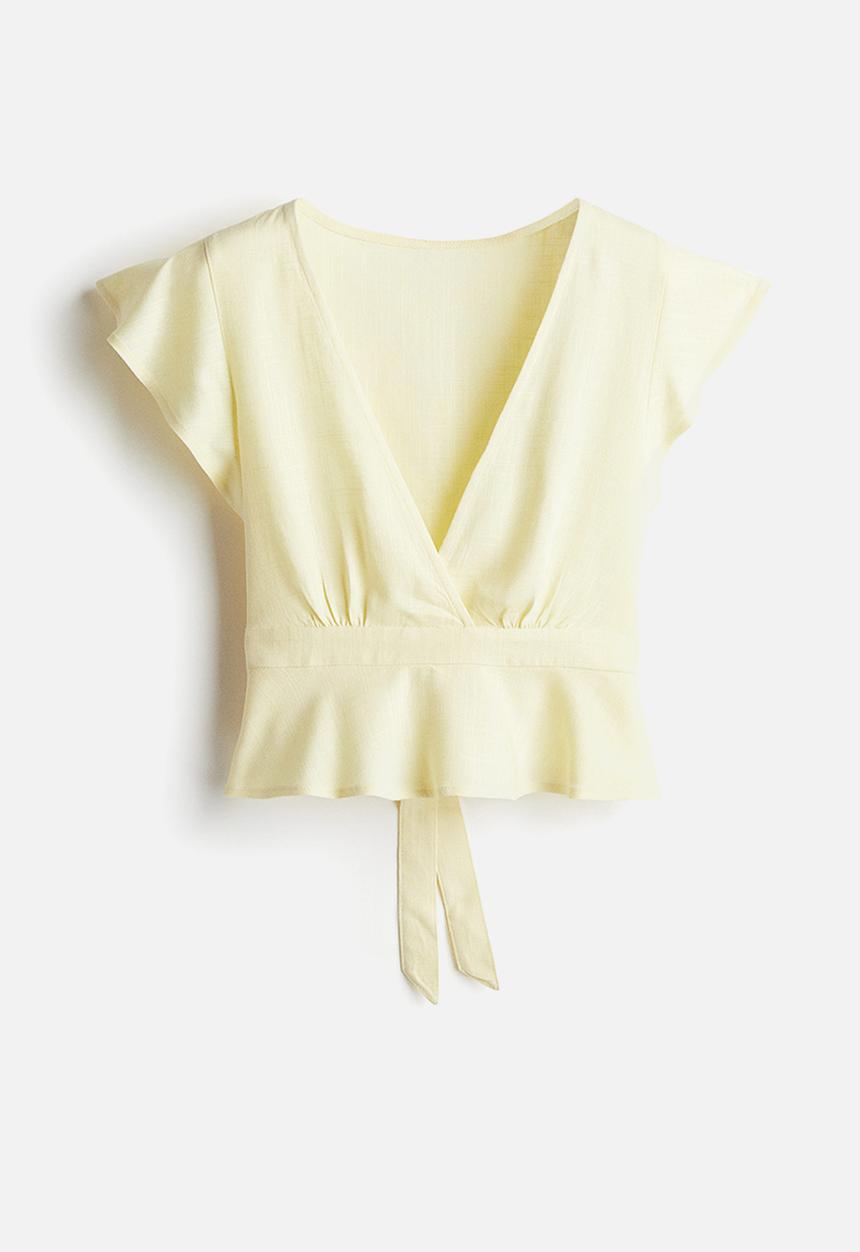 H&M - Linen-blend blouse - pale yellow