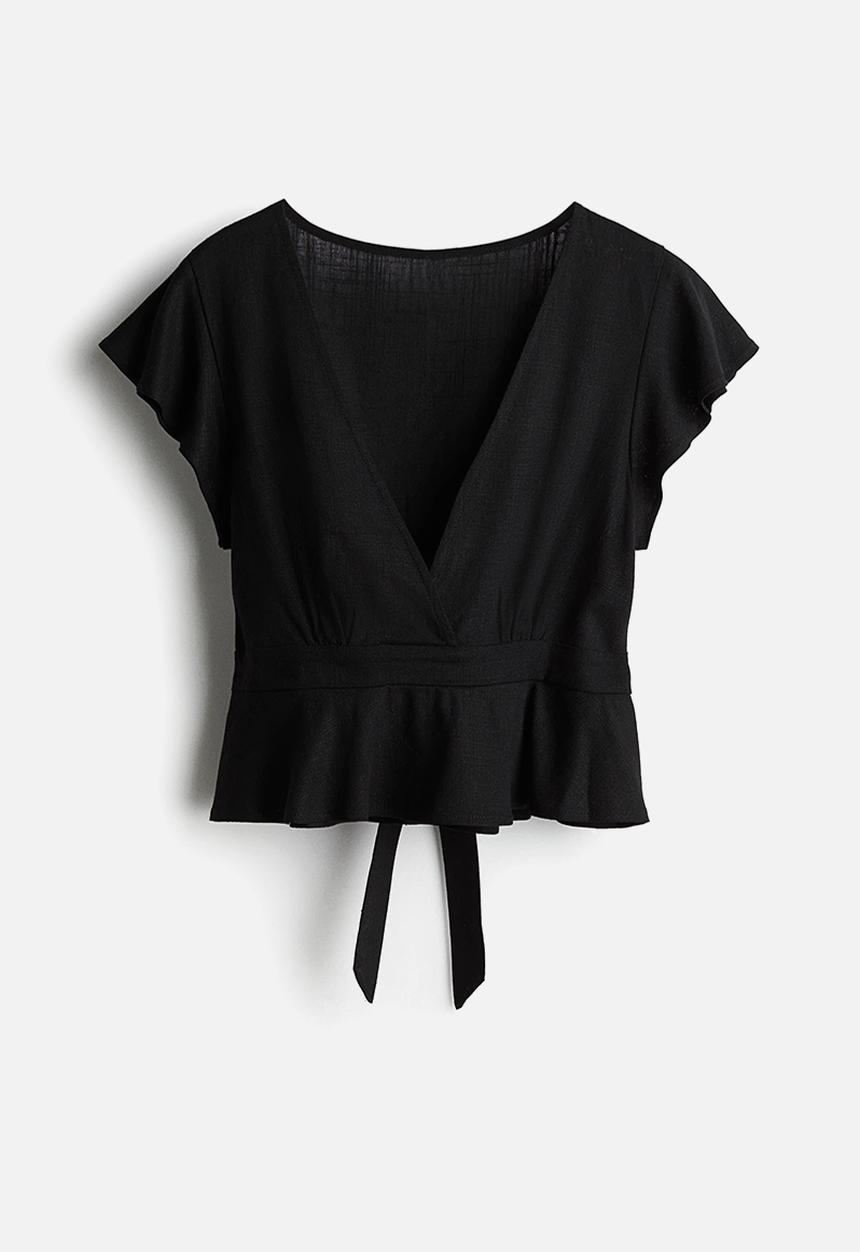 H&M - Linen-blend blouse - black