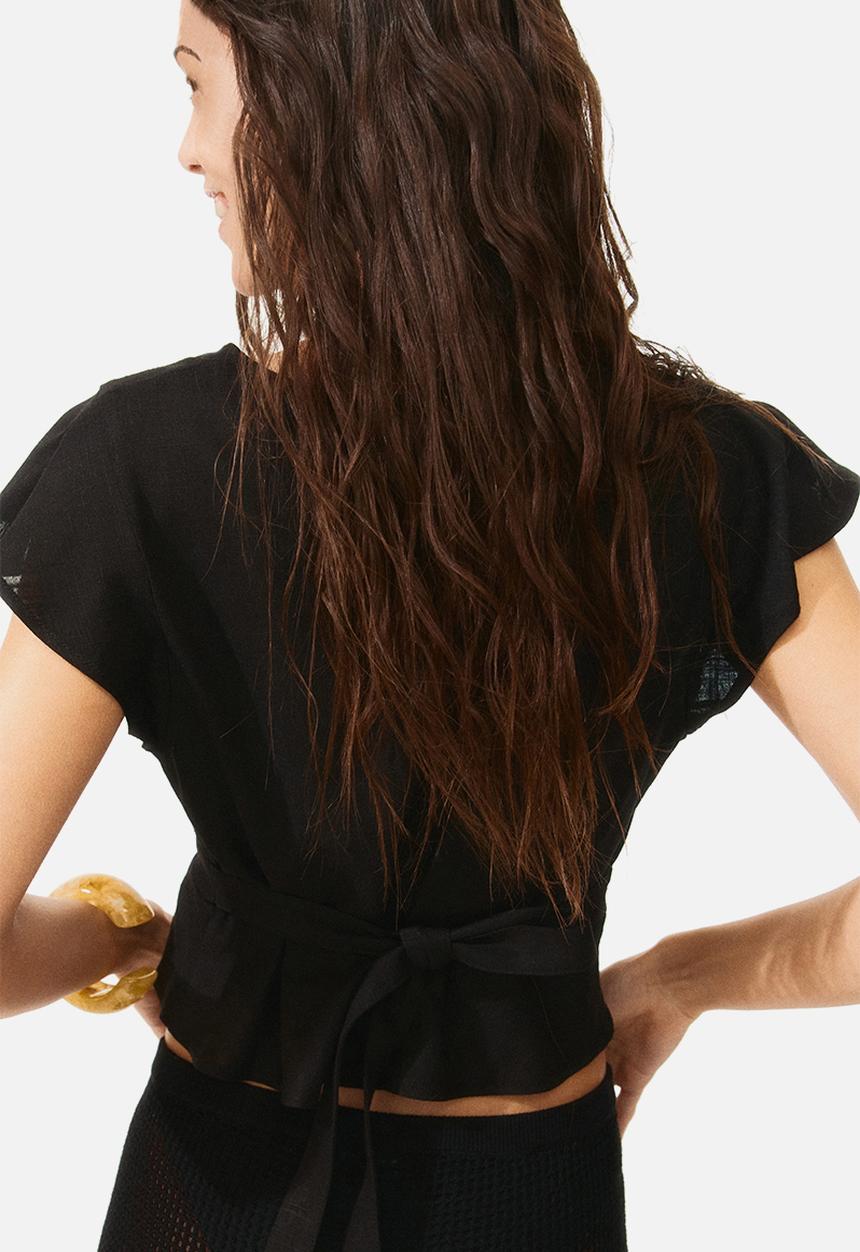 H&M - Linen-blend blouse - black