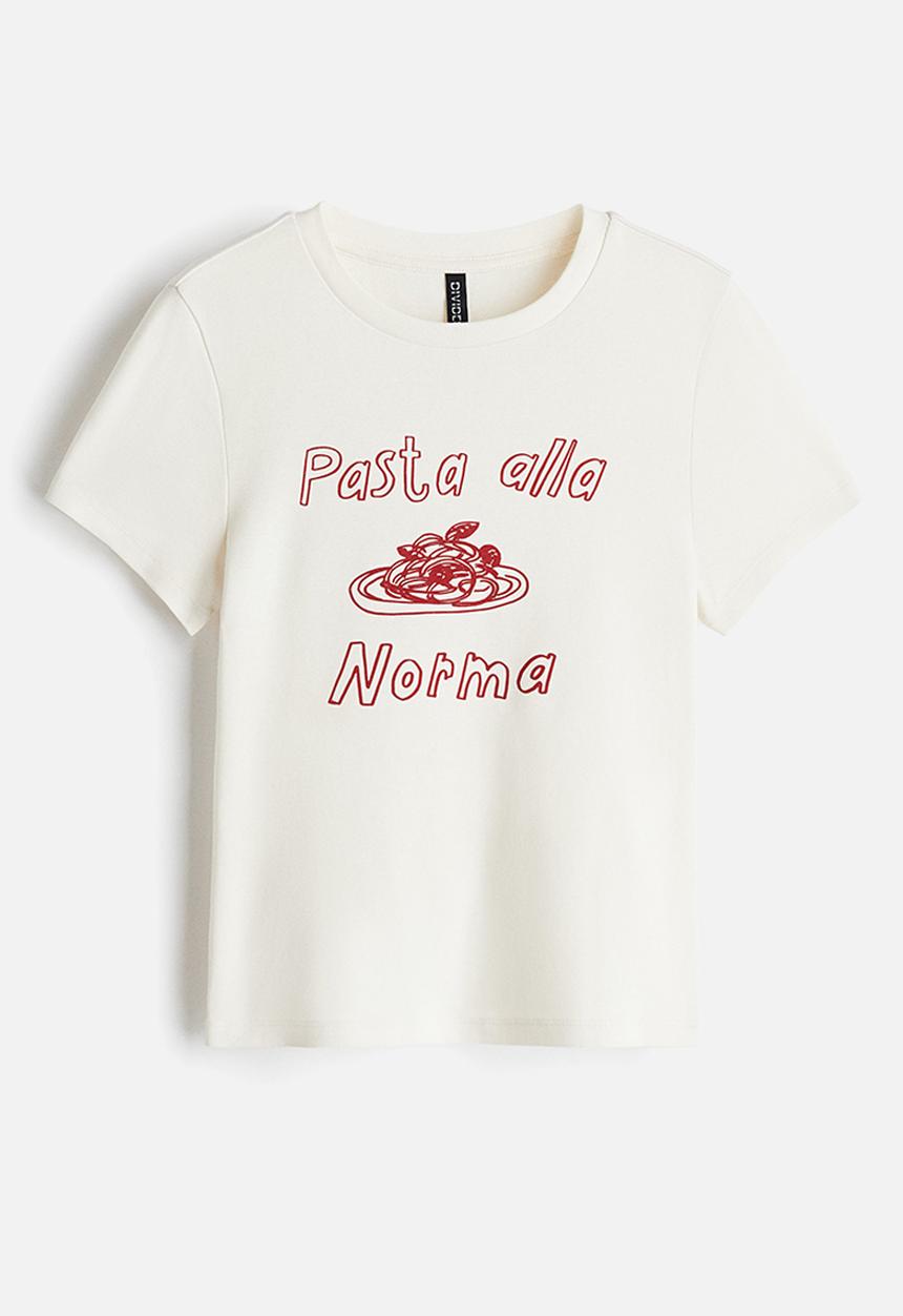 H&M - Ribbed T-shirt - white/pasta