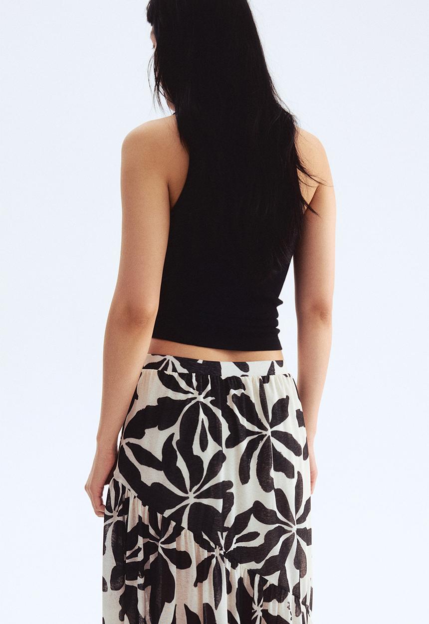 H&M - Sheer-knit skirt - white & black floral 