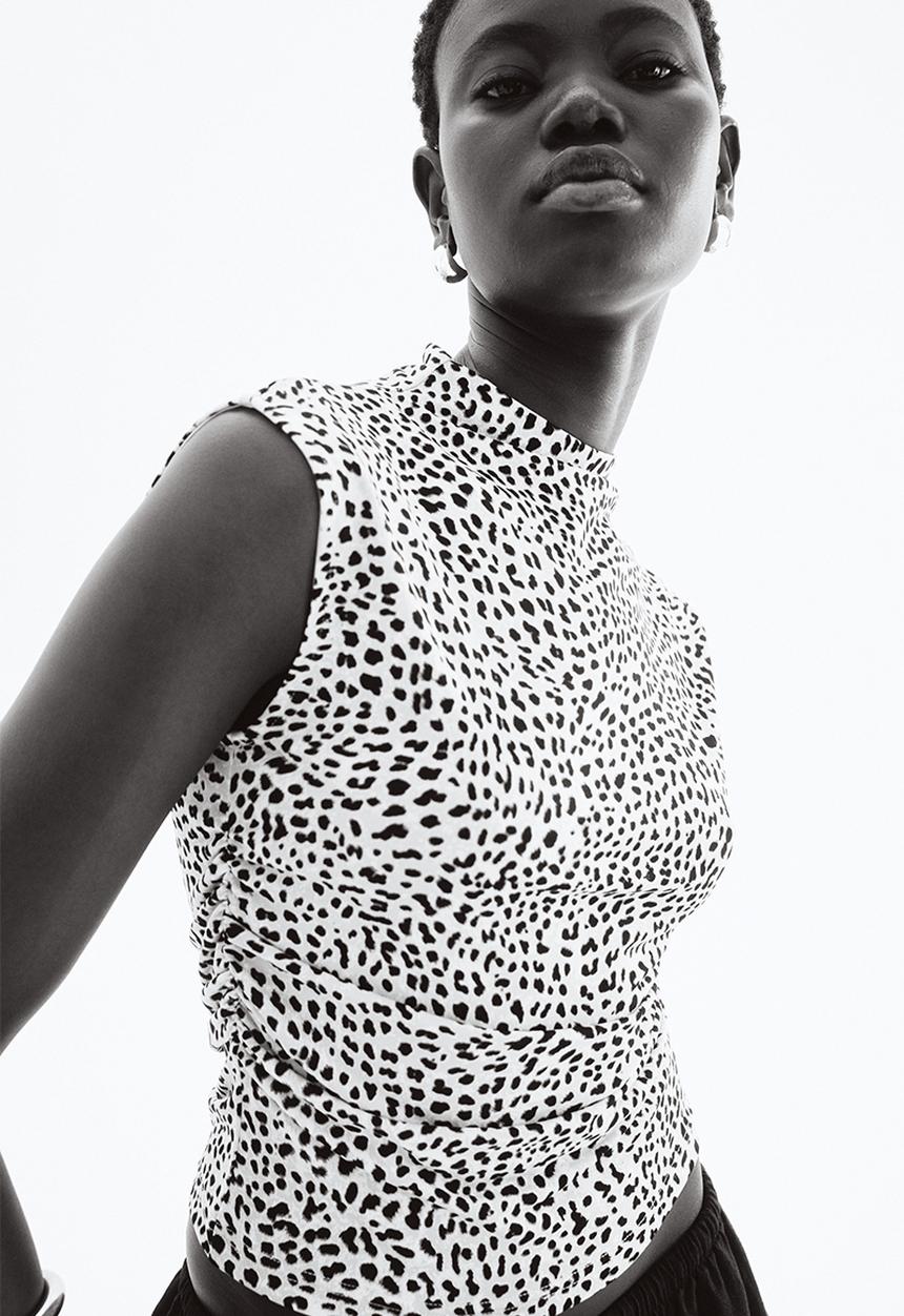 H&M - Draped turtleneck top - light beige leopard print