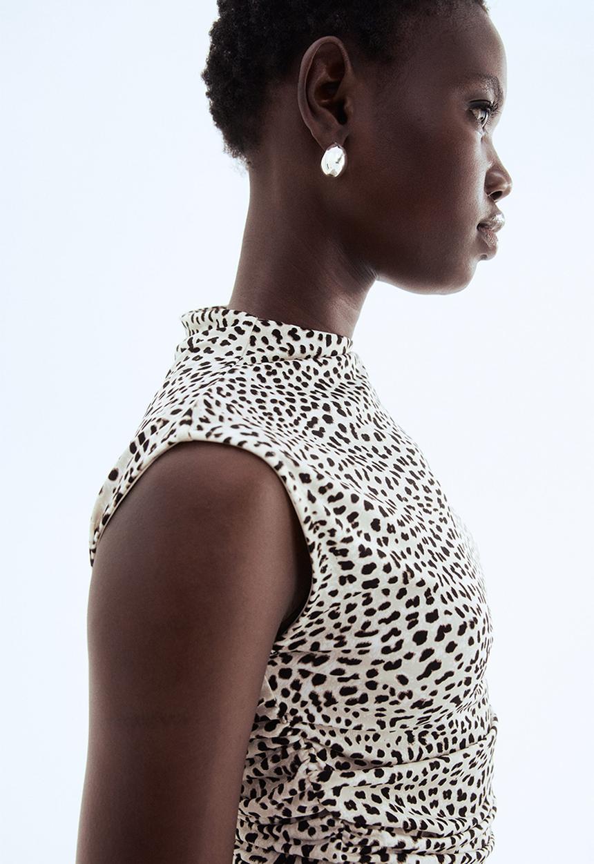 H&M - Draped turtleneck top - light beige leopard print