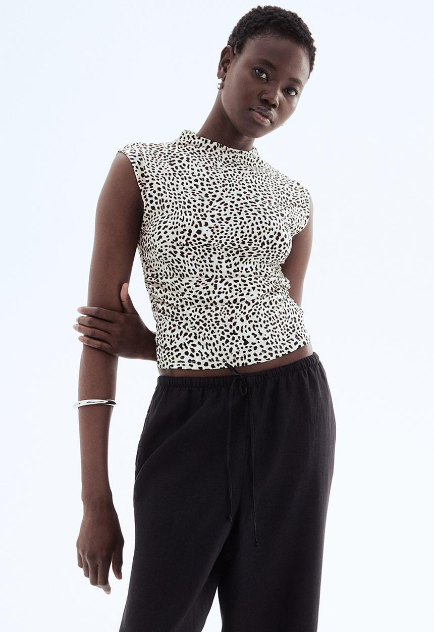 H&M - Draped turtleneck top - light beige leopard print