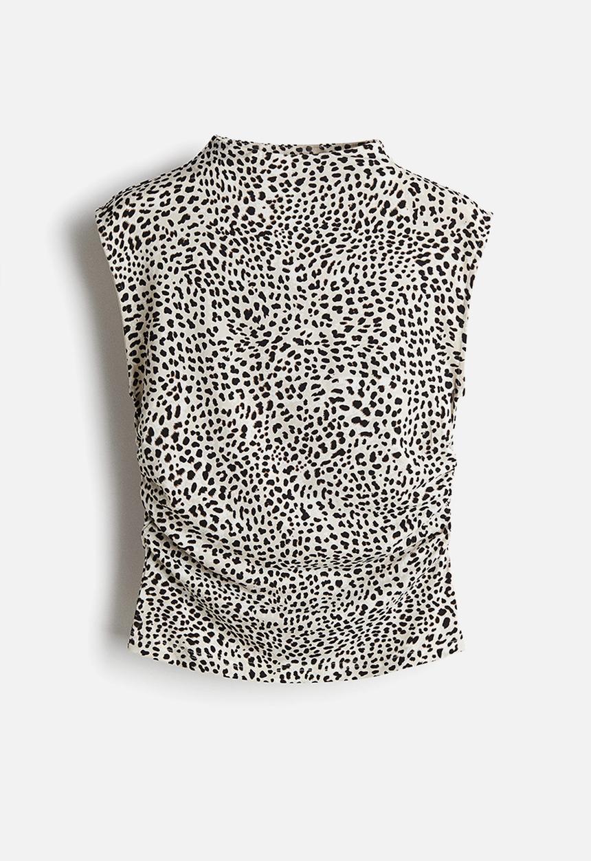 H&M - Draped turtleneck top - light beige leopard print