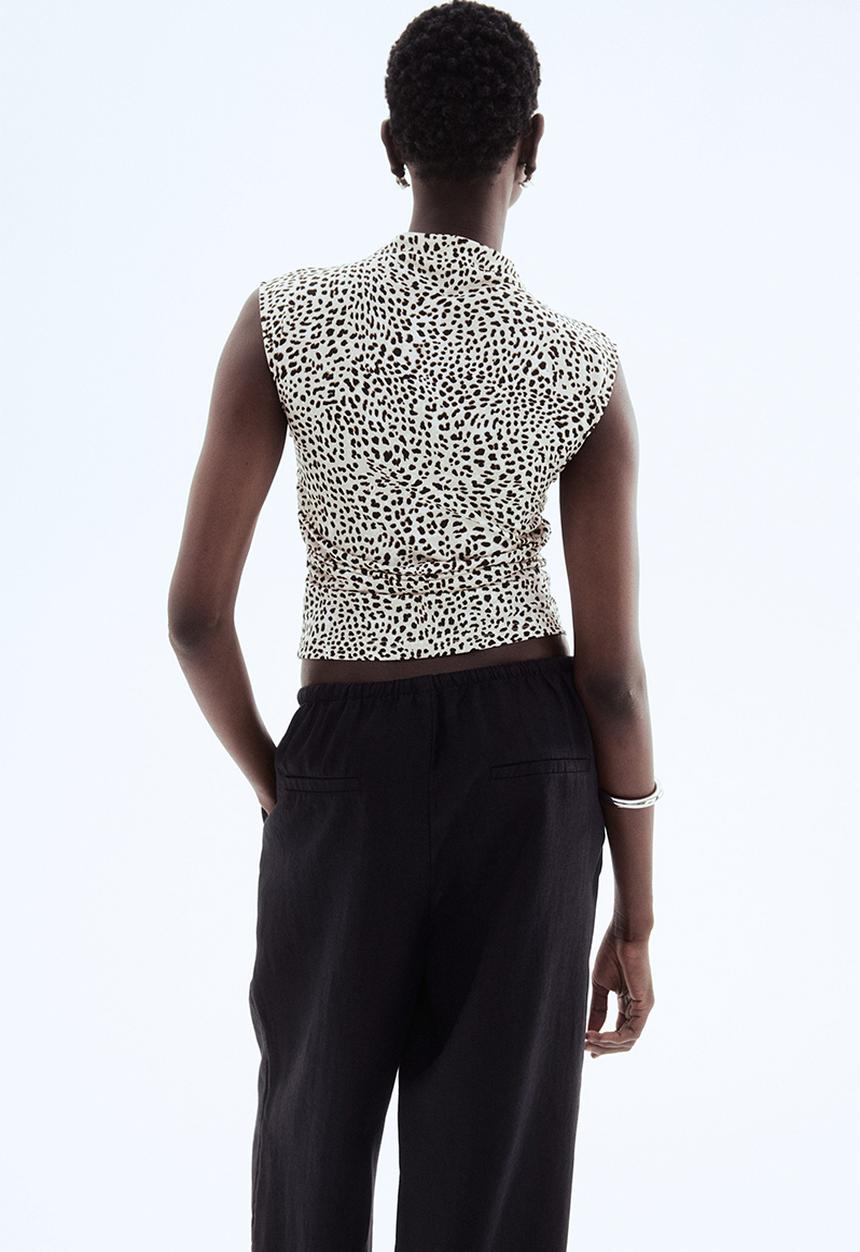 H&M - Draped turtleneck top - light beige leopard print