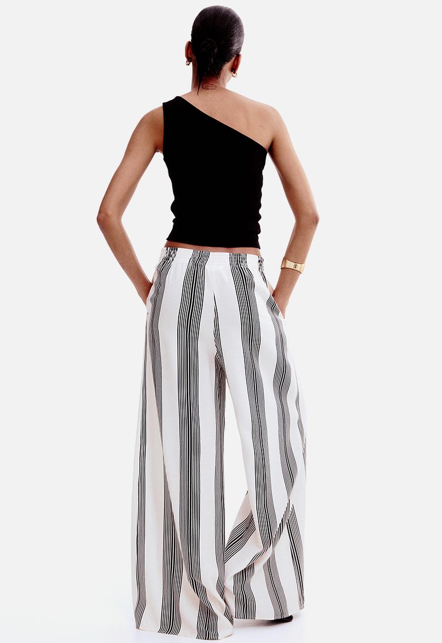H&M - Wide pull-on trousers - cream & black striped 