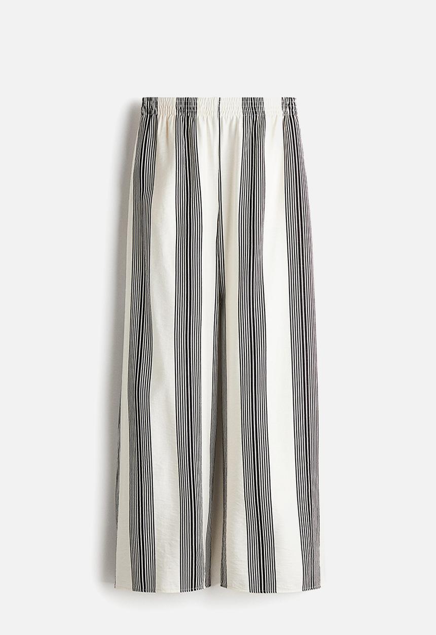 H&M - Wide pull-on trousers - cream & black striped 