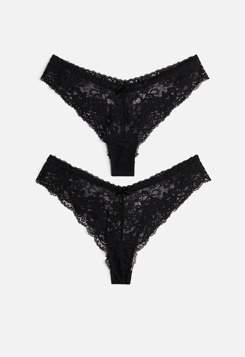 H&M - 2 Pack lace brazilian briefs - black