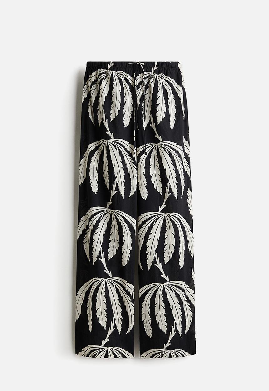 H&M - Cotton drawstring trousers - black/palm trees