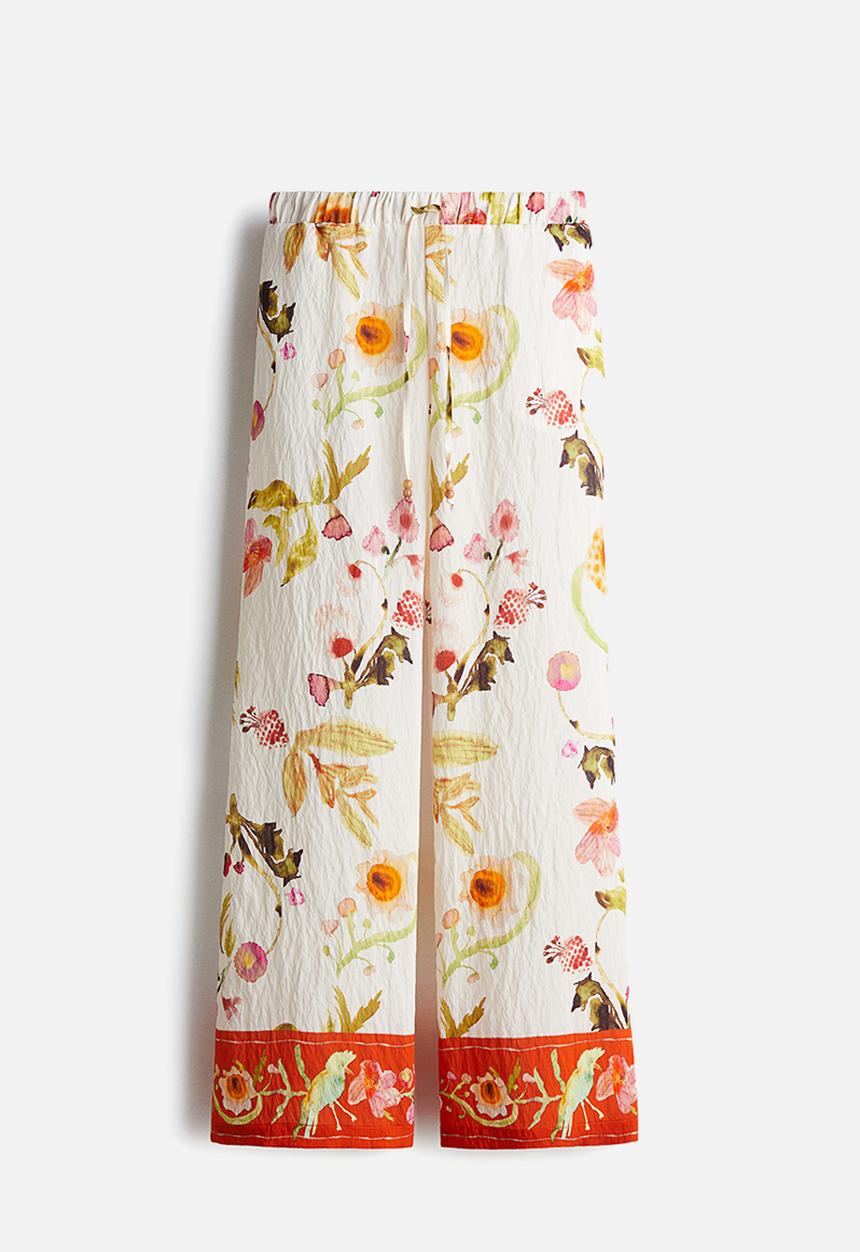 H&M - Wide drawstring trousers - white patterned