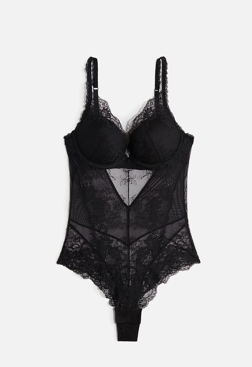 H&M - Super push-up thong body - black