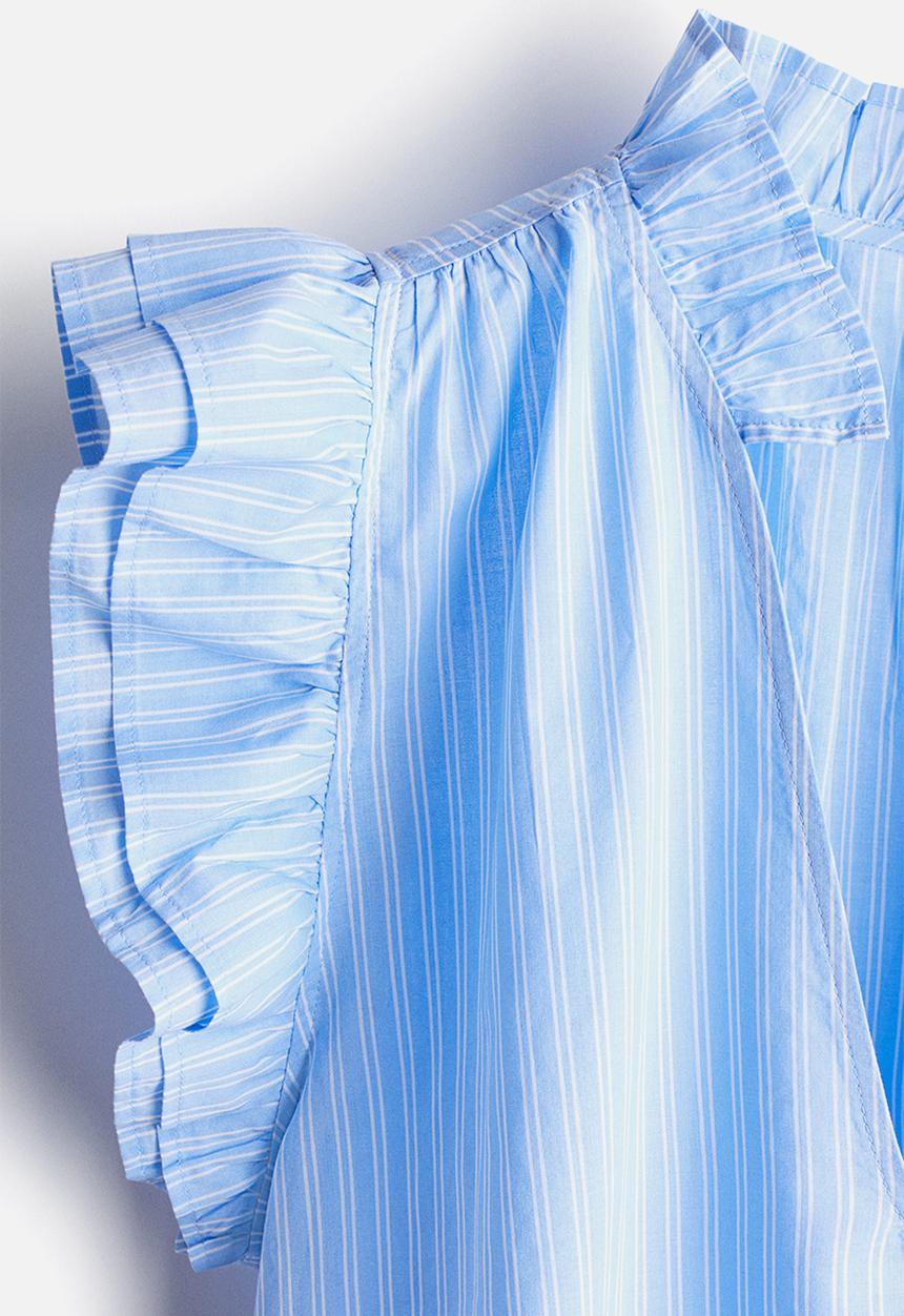 H&M - Frill-trimmed blouse - light blue striped