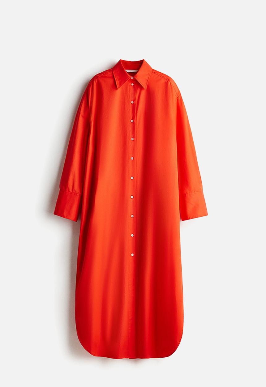 H&M - Oversized cotton shirt dress - bright red