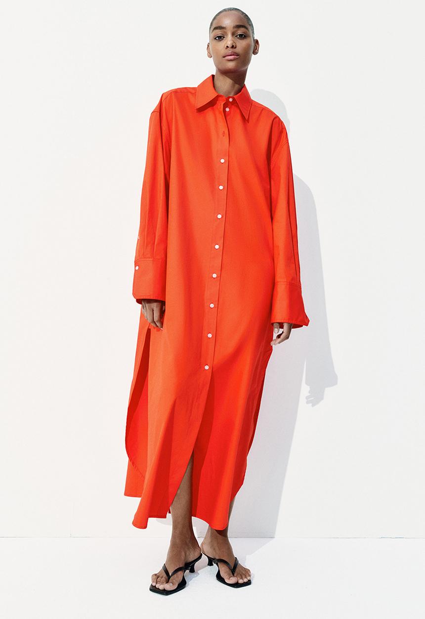 H&M - Oversized cotton shirt dress - bright red