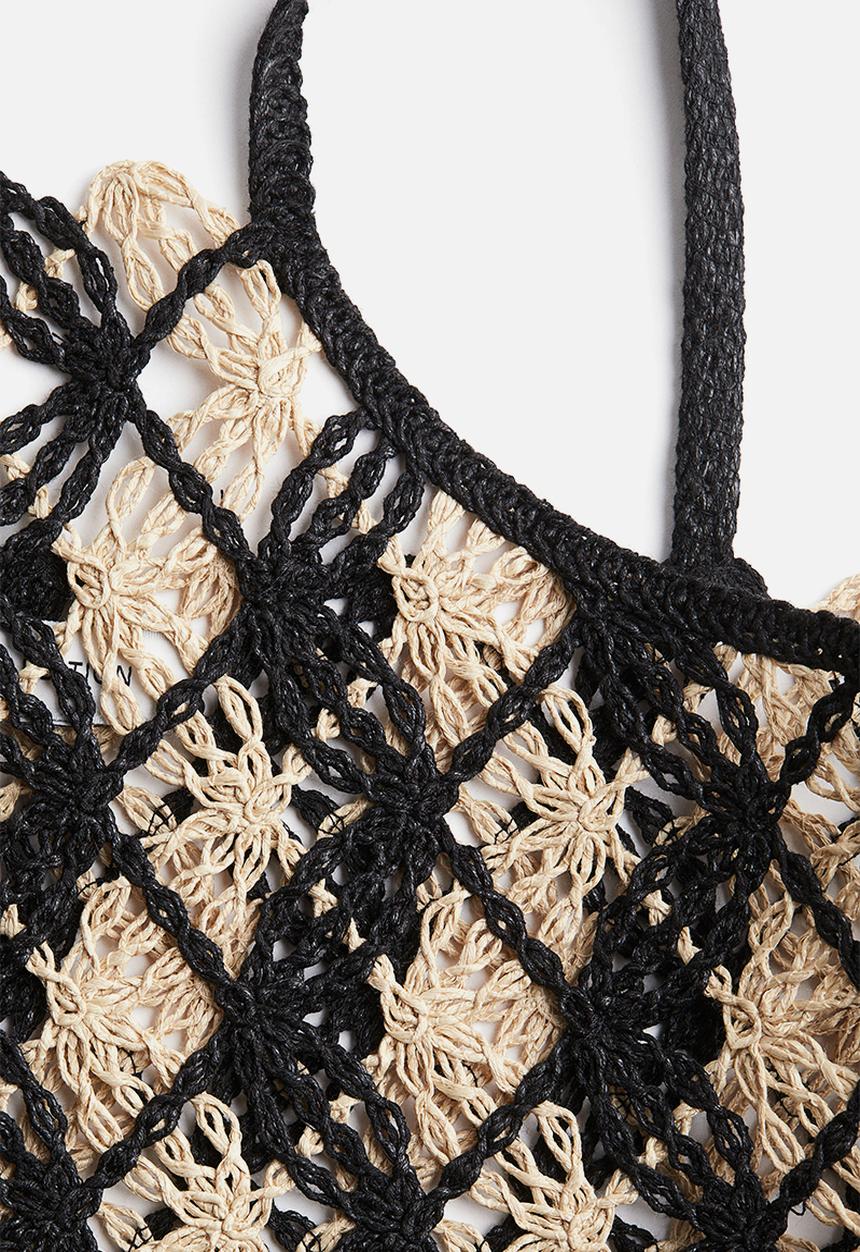 H&M - Crochet-look strappy top - black/light beige