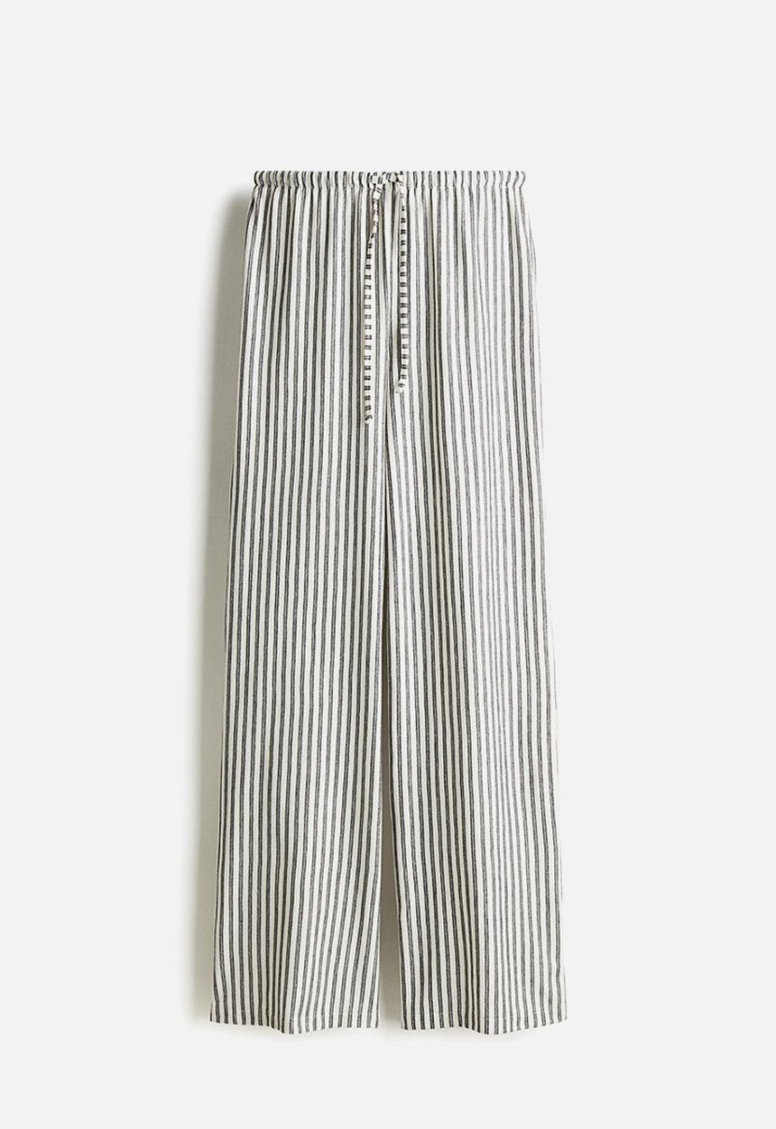 H&M - Straight drawstring trousers - white/grey striped