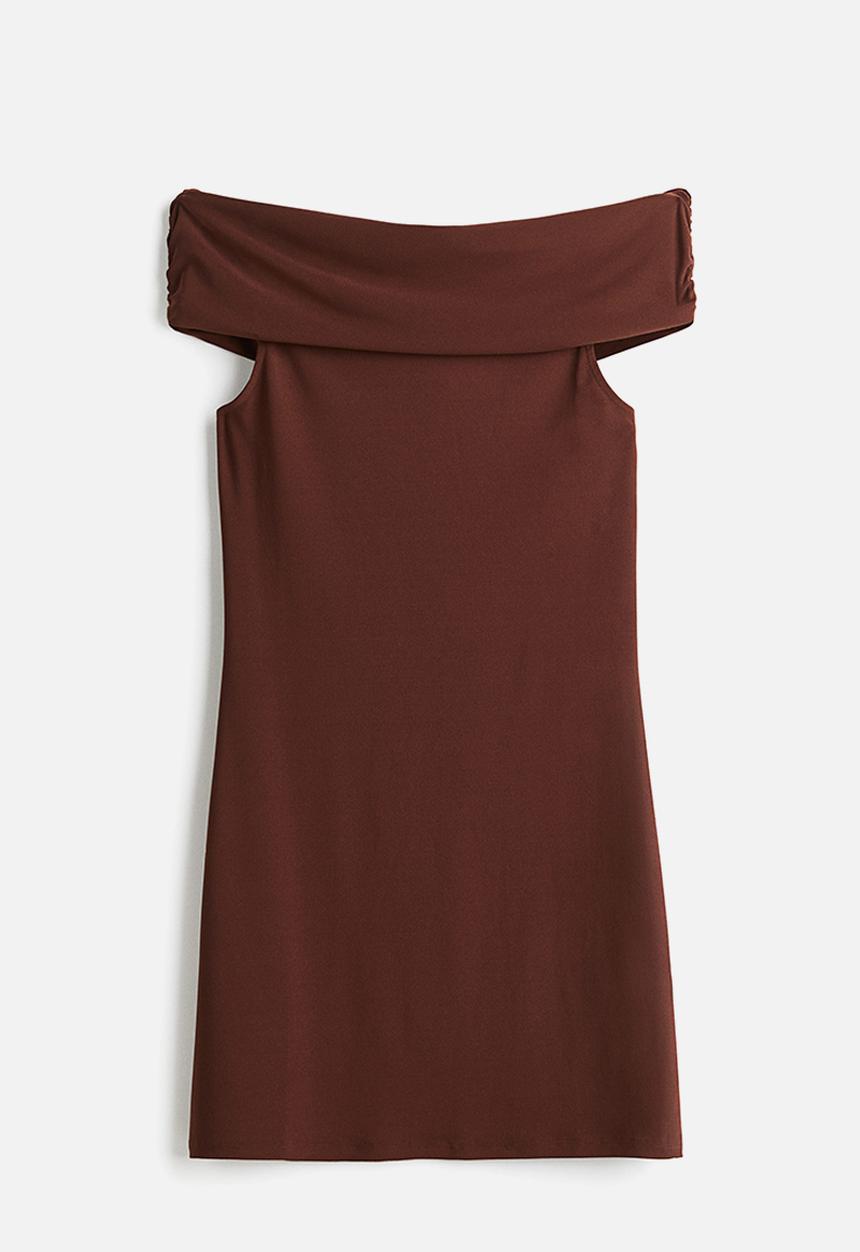 H&M - Off-the-shoulder dress - dark brown