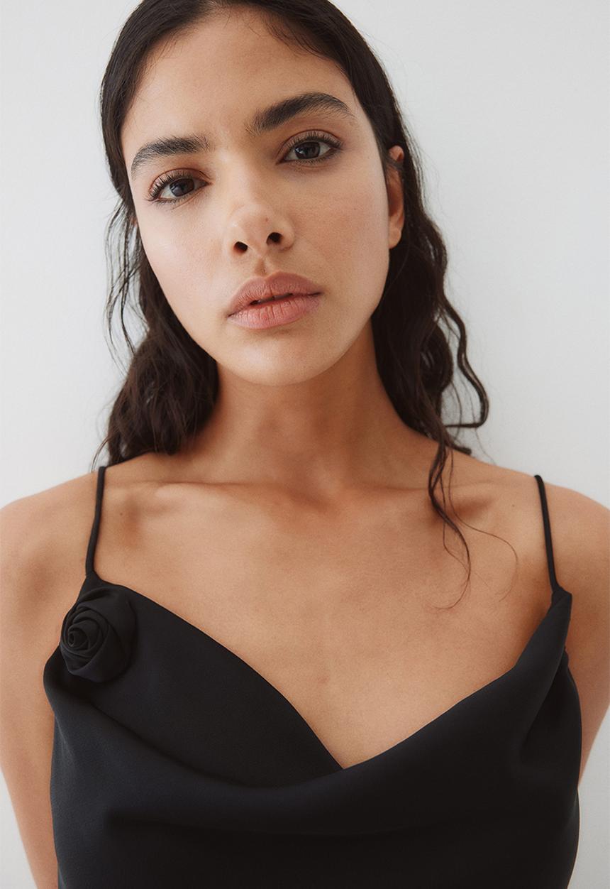 H&M - Tie-detail satin slip dress - black