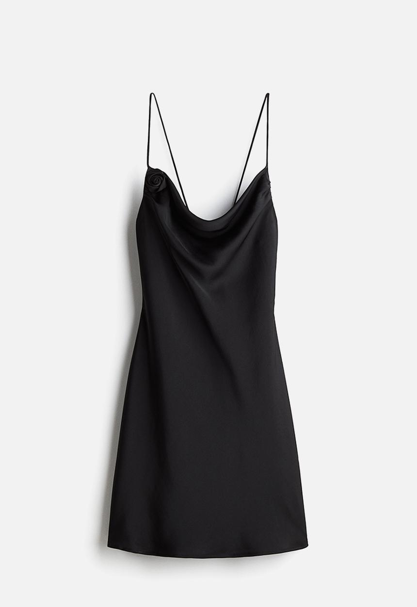 H&M - Tie-detail satin slip dress - black