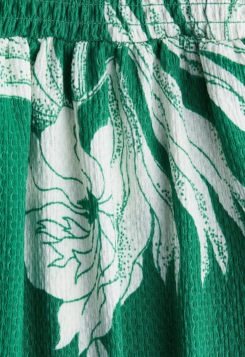 H&M - Smocked strappy dress -green/white floral 