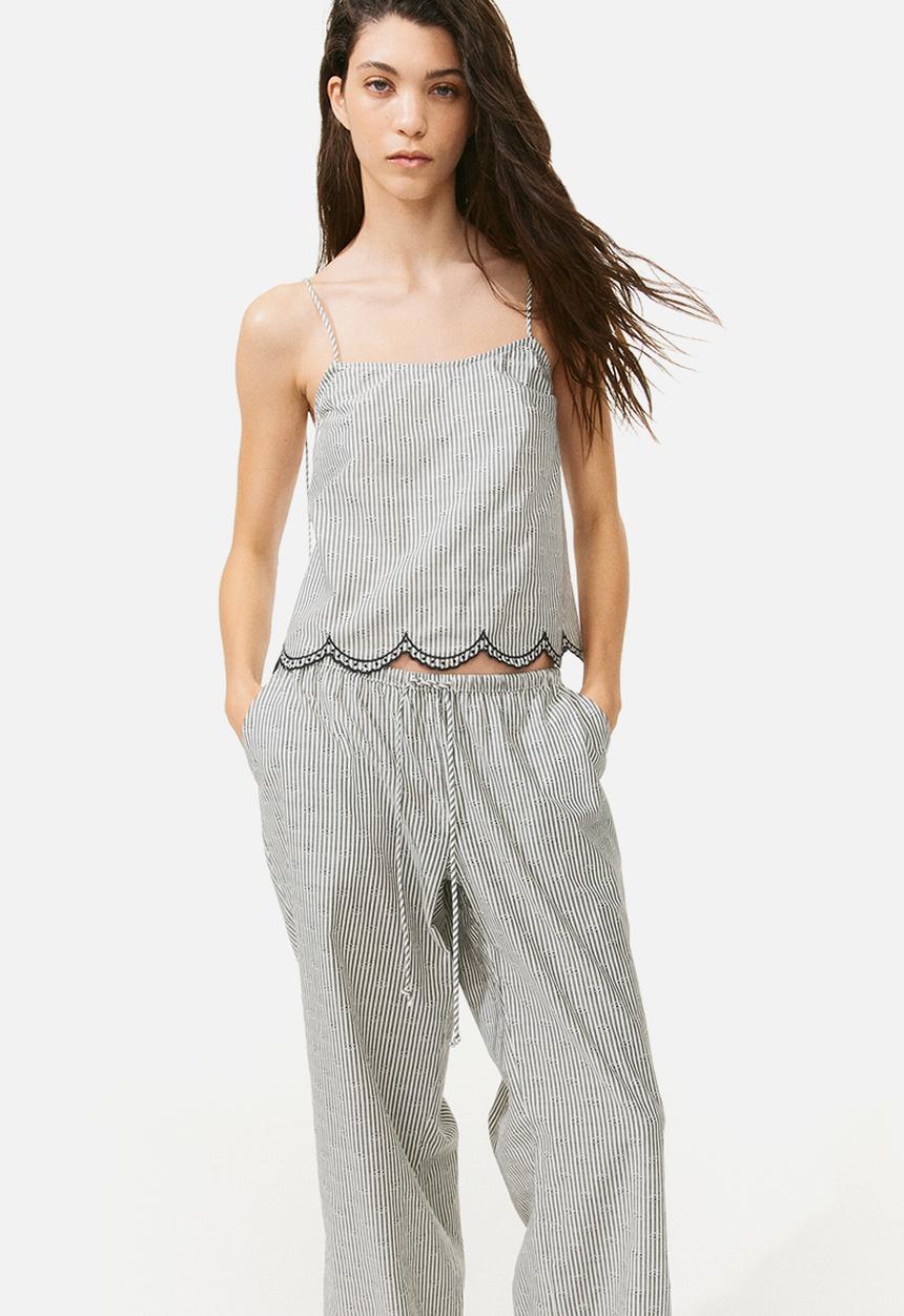 H&M - Straight drawstring trousers - white & black striped
