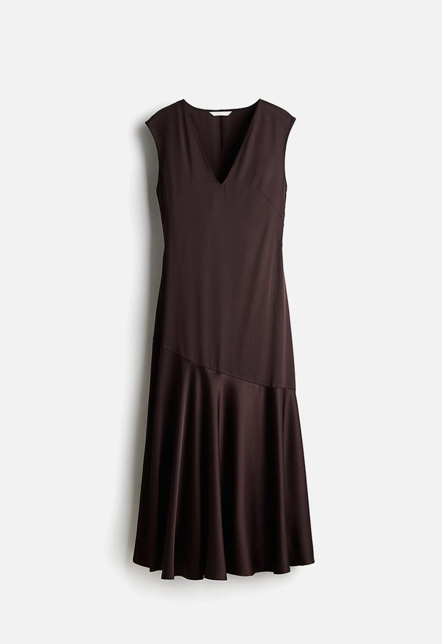 H&M - V-neck satin dress - dark brown