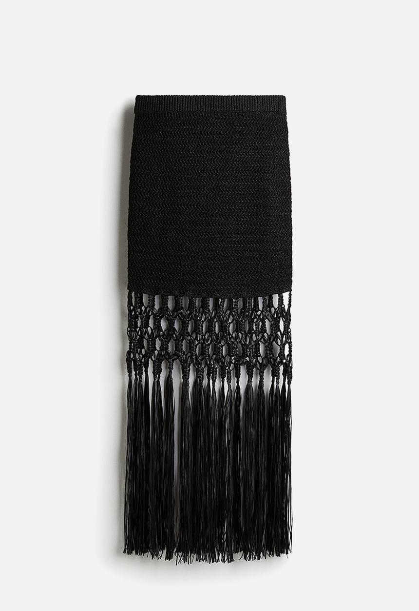 H&M - Fringed crochet-look skirt - black