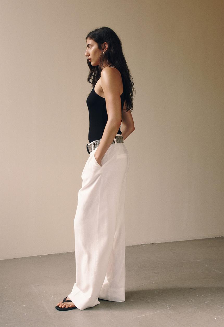 H&M - Linen-blend belted trousers - white