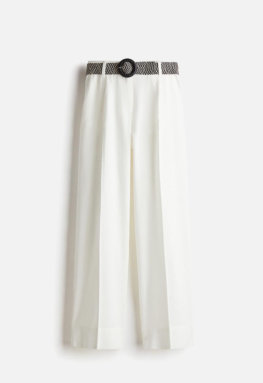 H&M - Linen-blend belted trousers - white