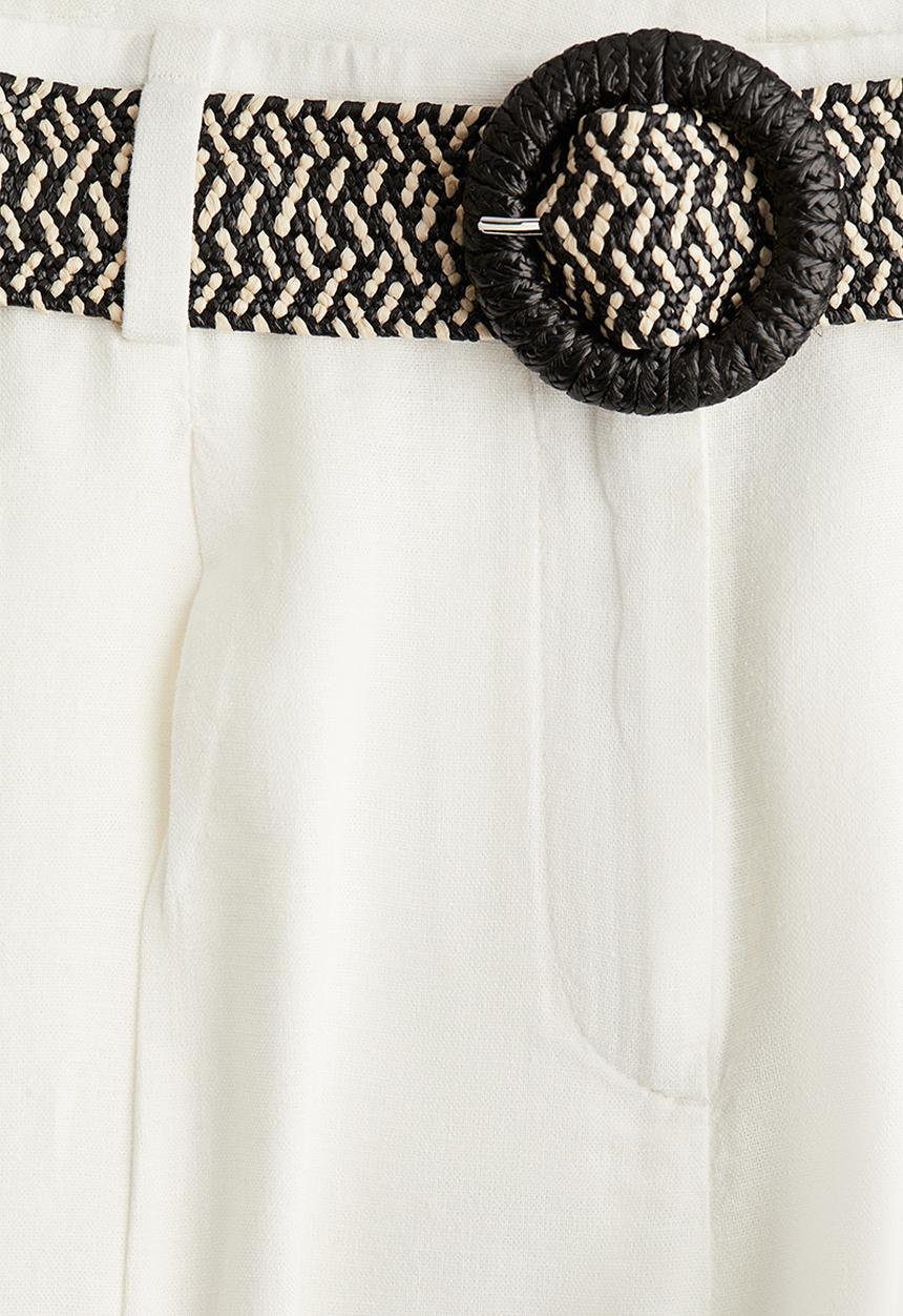 H&M - Linen-blend belted trousers - white