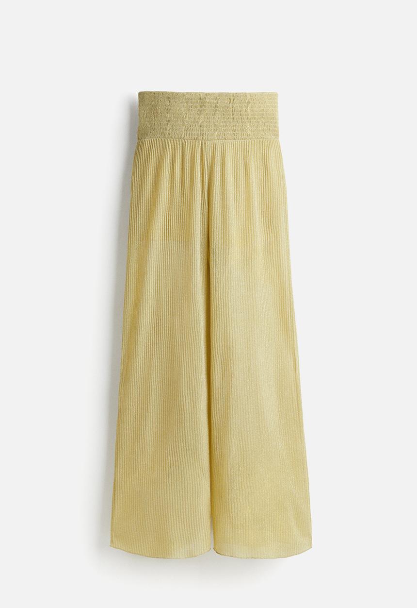 H&M - Glittery smocked-waist trousers - dusty yellow
