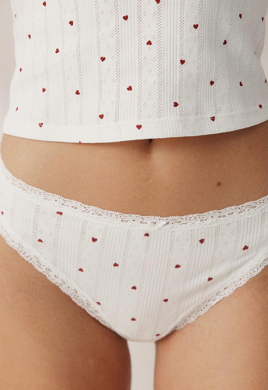 H&M - 2-Pack cotton pointelle brazilian briefs - white hearts