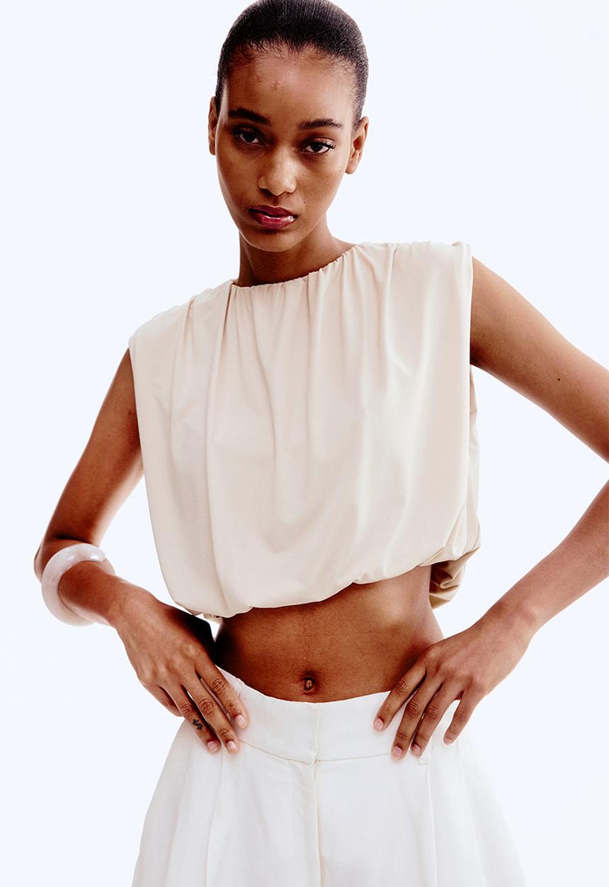 H&M - Draped cropped top -  light beige
