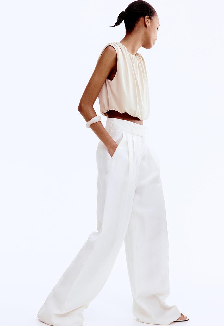 H&M - Draped cropped top -  light beige