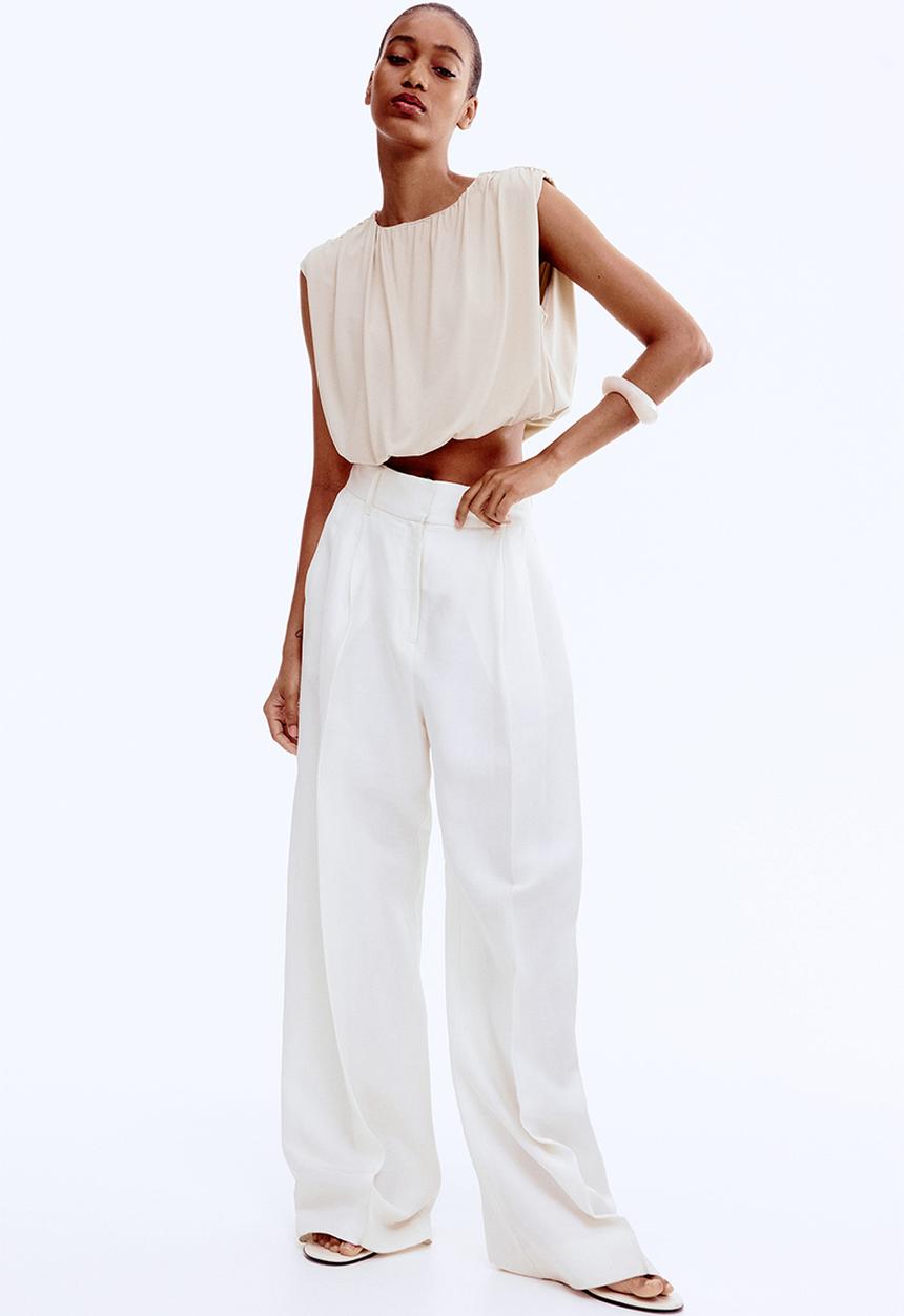 H&M - Draped cropped top -  light beige