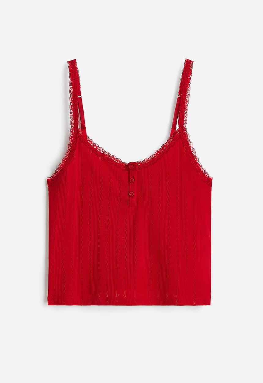 H&M - Cotton pointelle strappy top - red