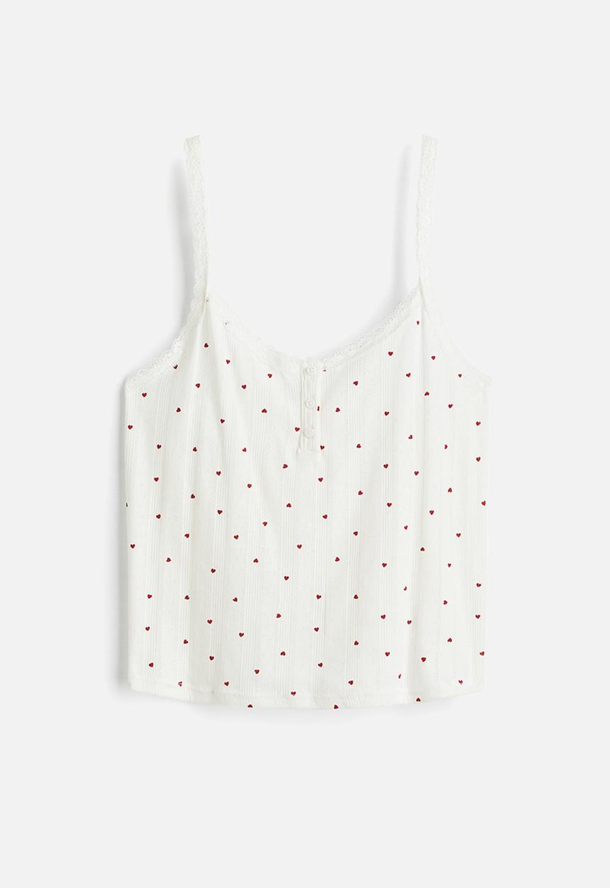 H&M - Cotton pointelle strappy top - white hearts