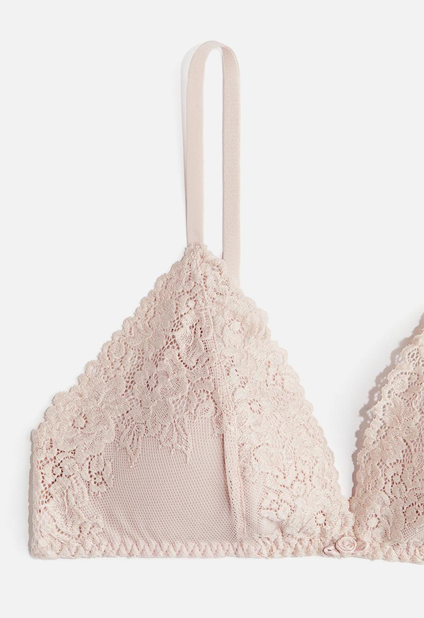 H&M - Padded soft lace bra - light pink