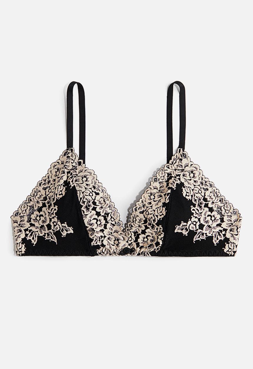 H&M - Padded soft lace bra - black & cream