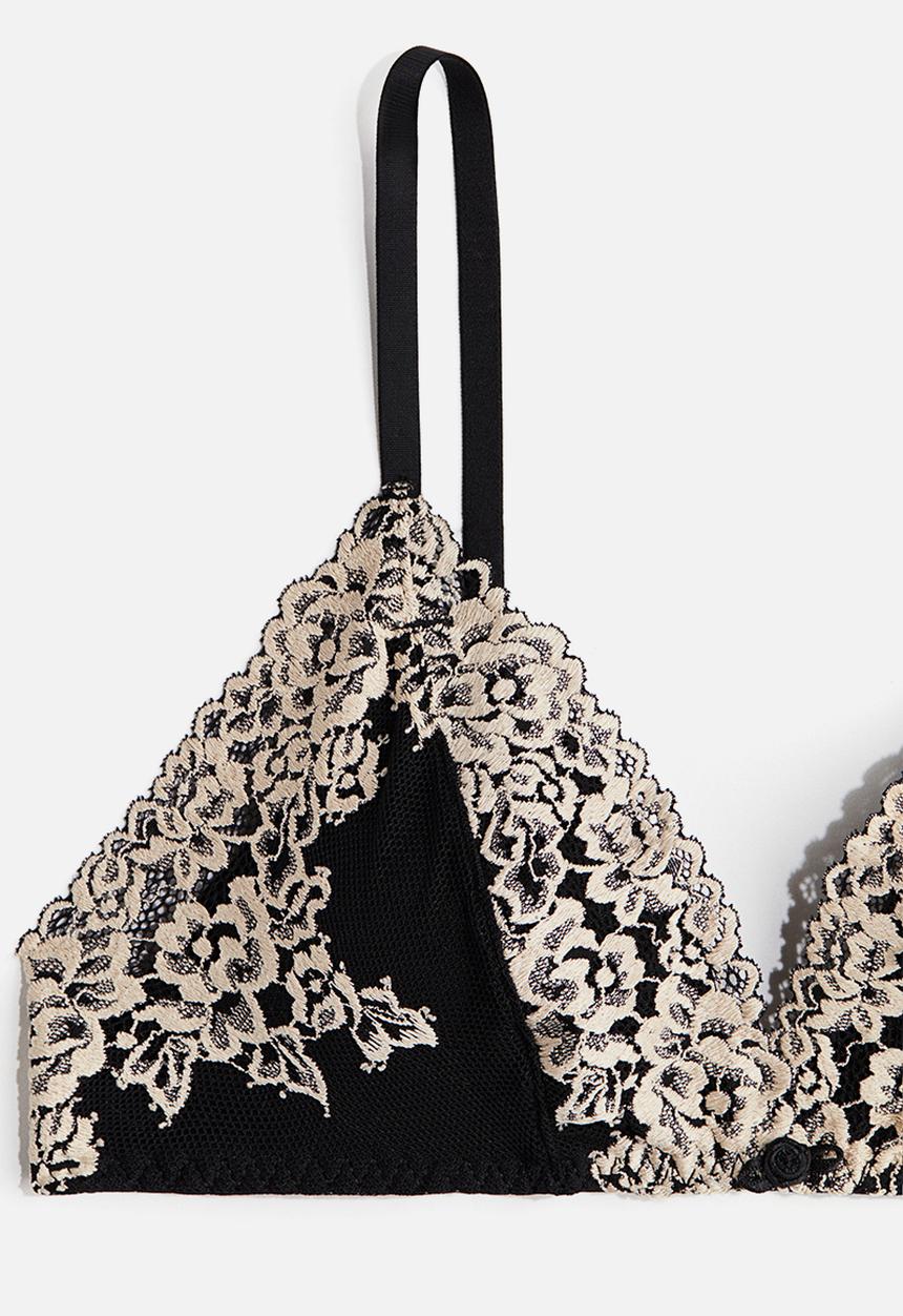 H&M - Padded soft lace bra - black & cream