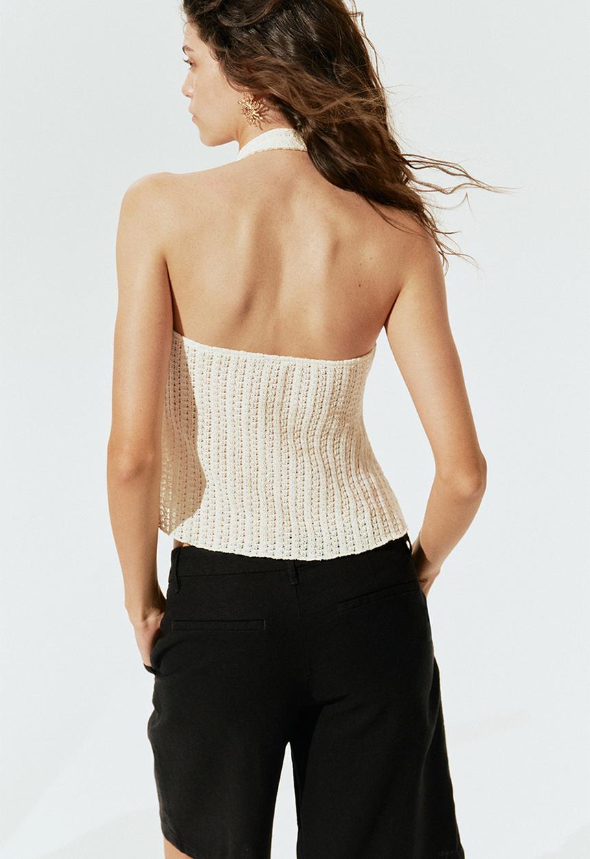 H&M - Pointelle jersey halterneck top - white